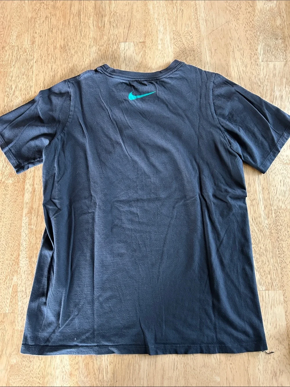 Nike Black Grey Tee with Teal Swoosh and 'SWOOSH!' Graphic